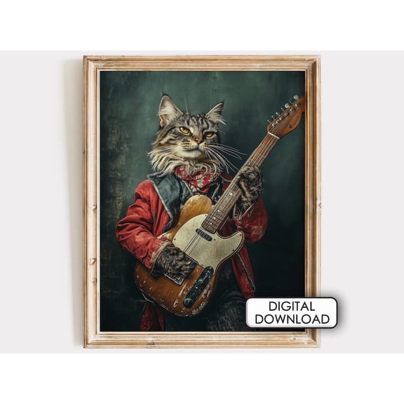 Rockstar Cat Guitar Artwork Musician Poster