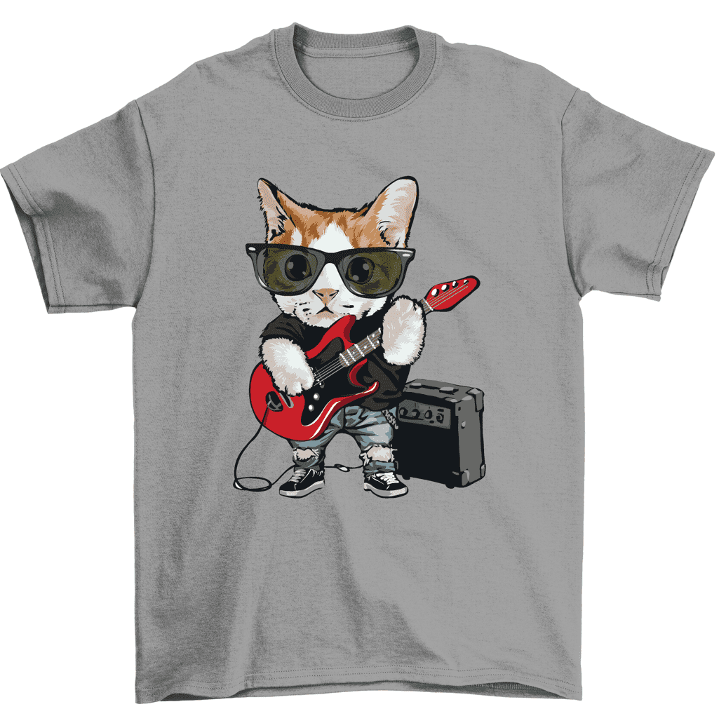 Rockstar Cat Plays Guitar Musician Kitten Rock T-Shirt Men Women ...