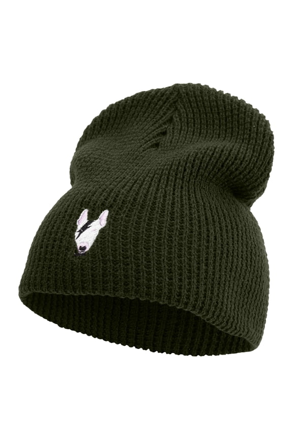 Rockstar Dog Head Embroidered Big Stretch Waffle Stitch Short Beanie - Olive XL-3XL