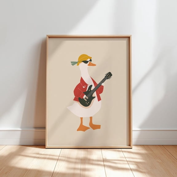 Rockstar Duck Nursery Poster: Playful Room Wall Art, Stretched Canvas Size 12x18