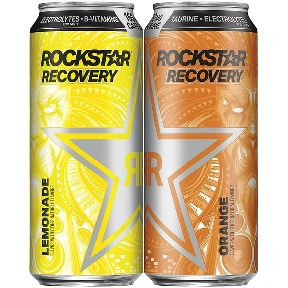 Rockstar Energy Drink Lemonade & Orange Variety Pack, Recovery VP, 16 Oz, Pack of 12 Pack