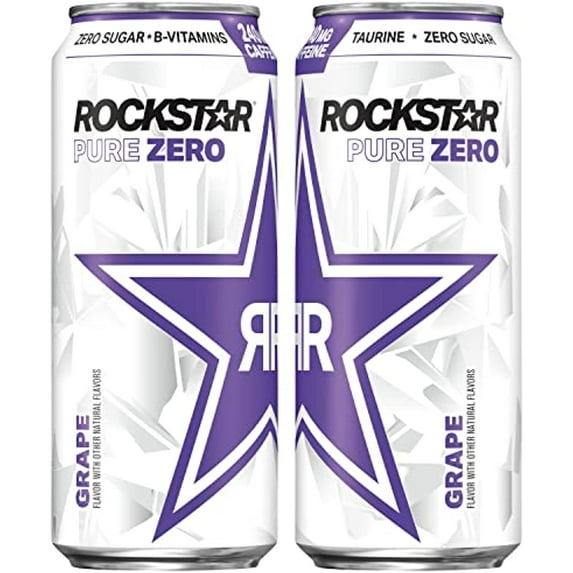 Rockstar Energy Drink Pure Zero Grape, 16Oz Cans (12 Pack) (Packaging May Vary)