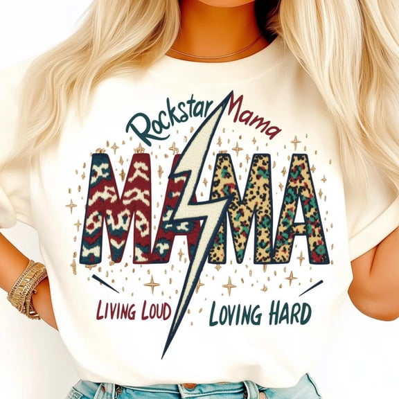 Rockstar Mama Shirt, Lightning Bolt Music Tee, Punk Rock Style Mom T-Shirt, Glam Bold Statement Shirt, Electric Energy Graphic Tee