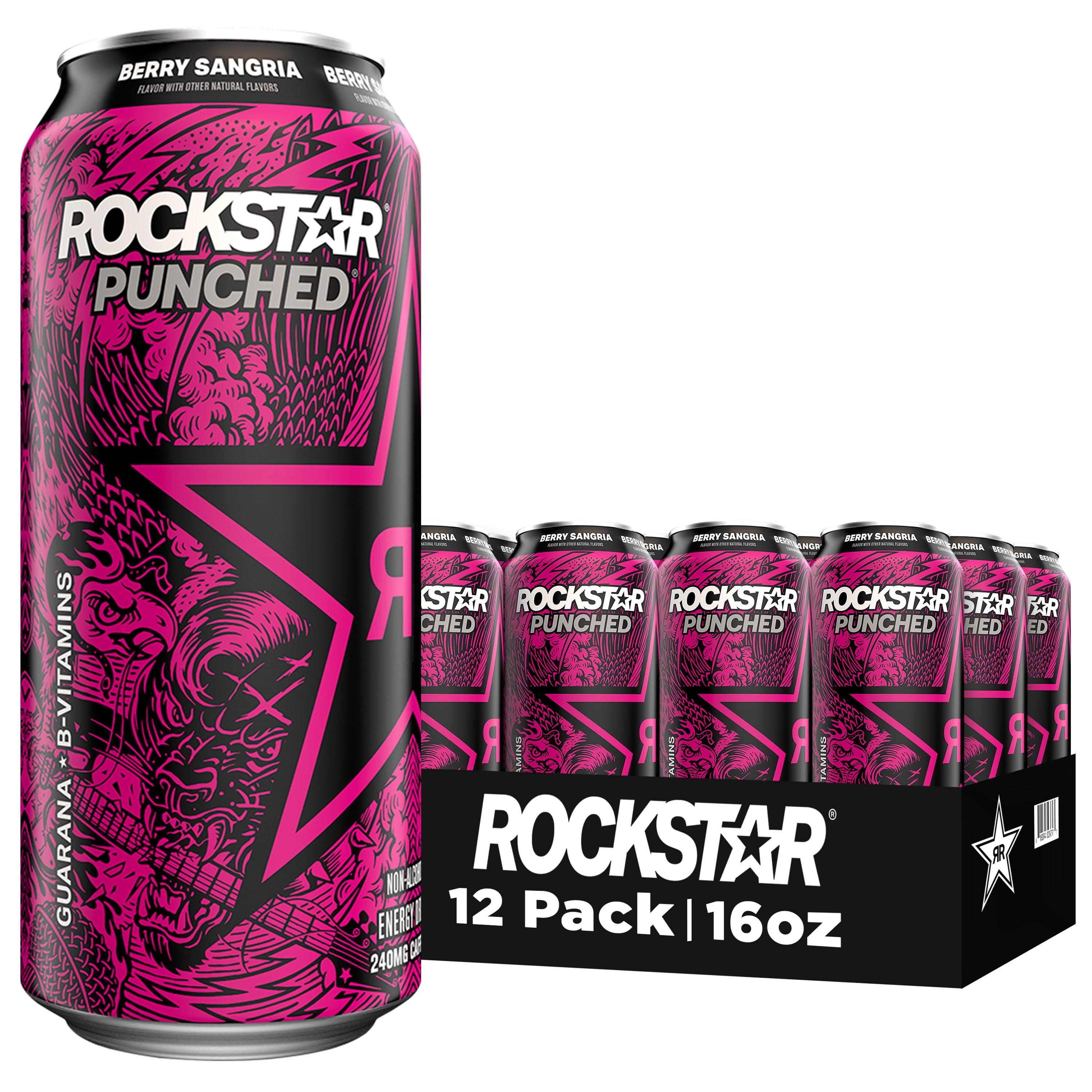 Rockstar Punched Berry Sangria Energy Drink, 16 fl oz, 12 Pack Cans