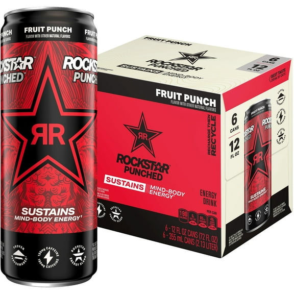 Rockstar Punched Energy Drink Fruit Punch 12 fl Oz 6 Count Cans