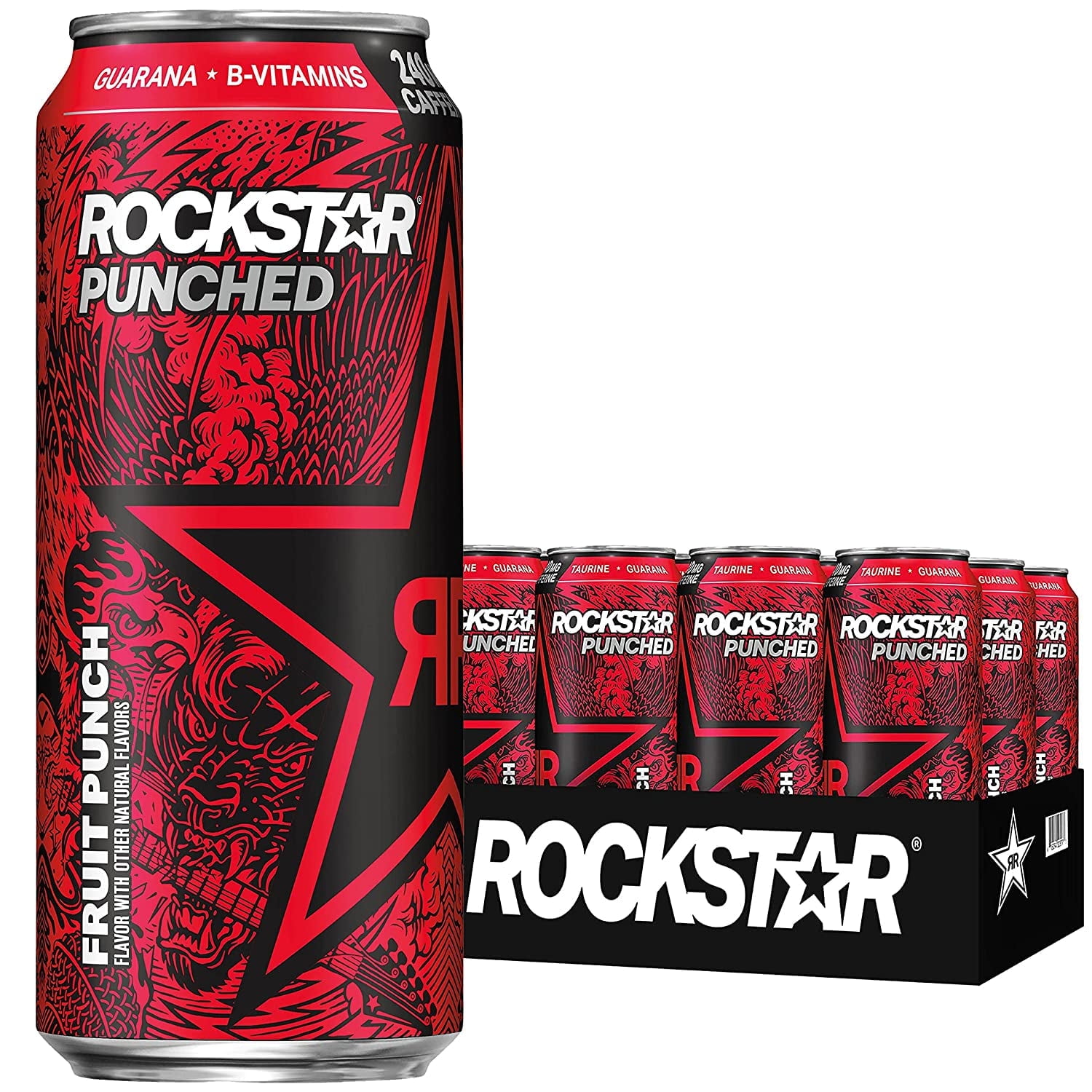 Rockstar Punched Energy Drink, Fruit Punch, 16oz Cans, Case of 12 ...