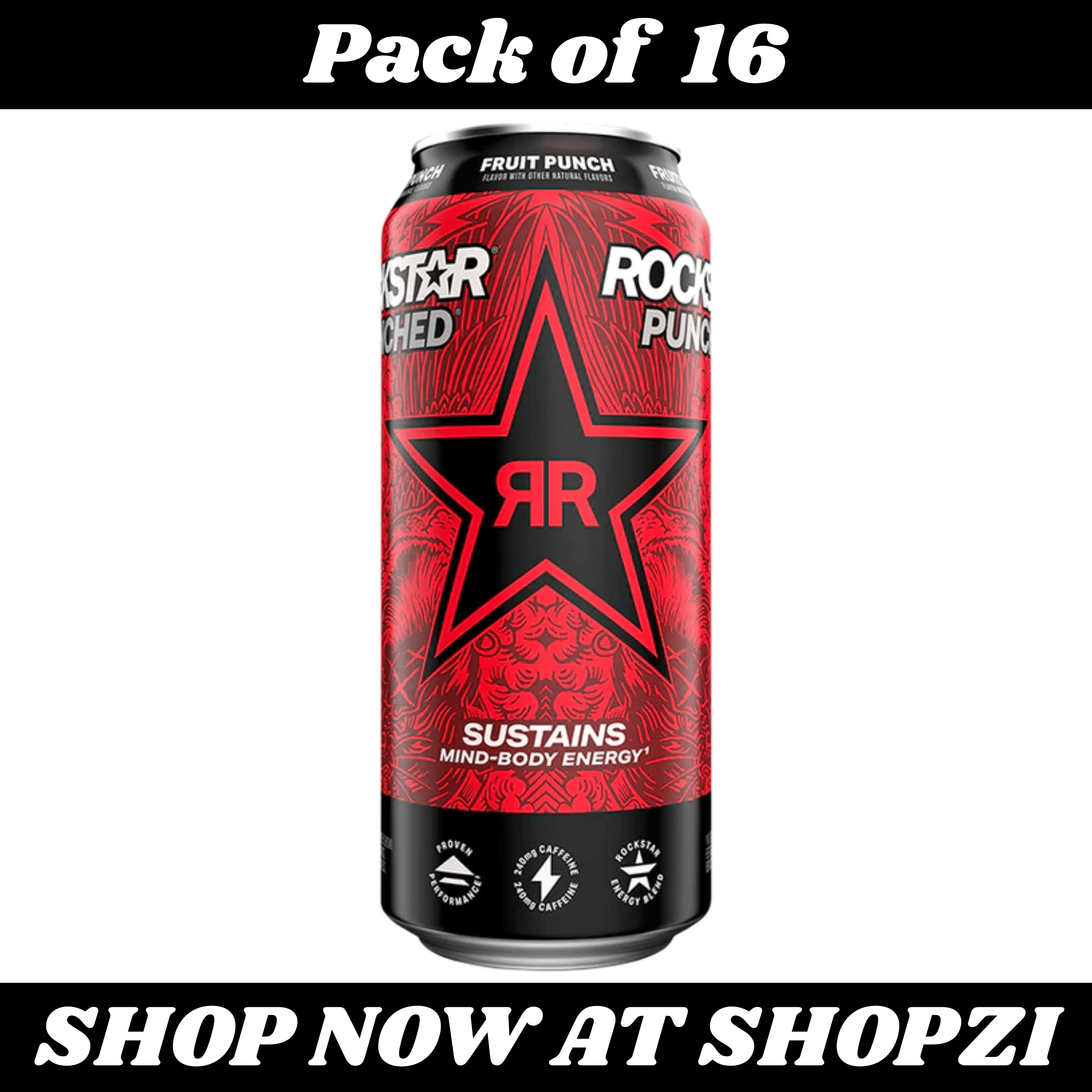 Rockstar Punched Fruit Punch 16 fl oz – 16 Pack Performance Energy Drink