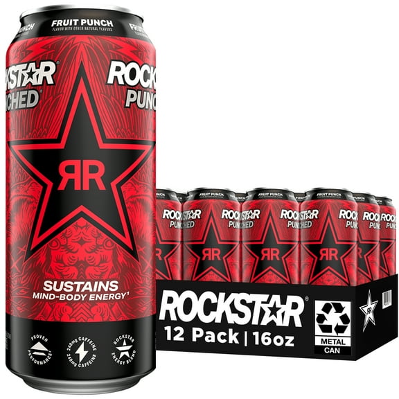 Rockstar Punched Fruit Punch Energy Drink, 16 fl oz, 12 Pack Cans