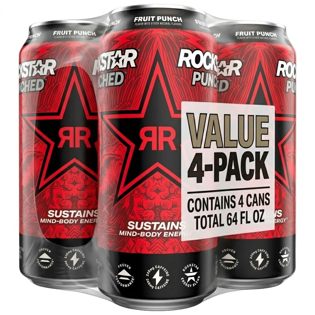 Rockstar Punched Fruit Punch Energy Drink, 16 oz  4 Can