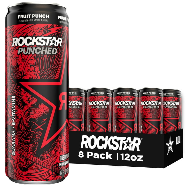 Rockstar Punched Fruit Punch Energy Drink, 12 oz Sleek Can, 8 Pack