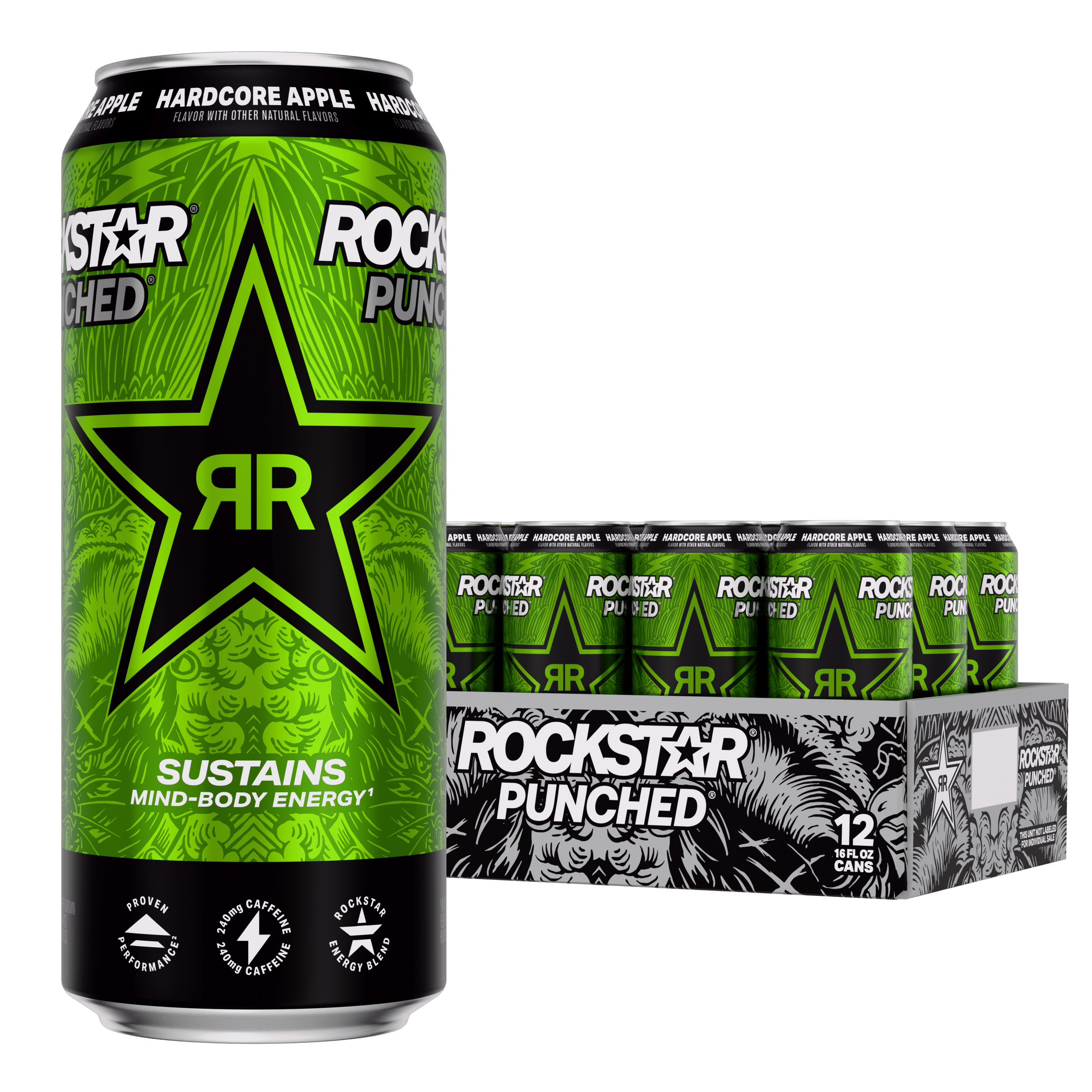 Free Shipping! Rockstar Energy Punched Apple Energy Drink 16 fl oz