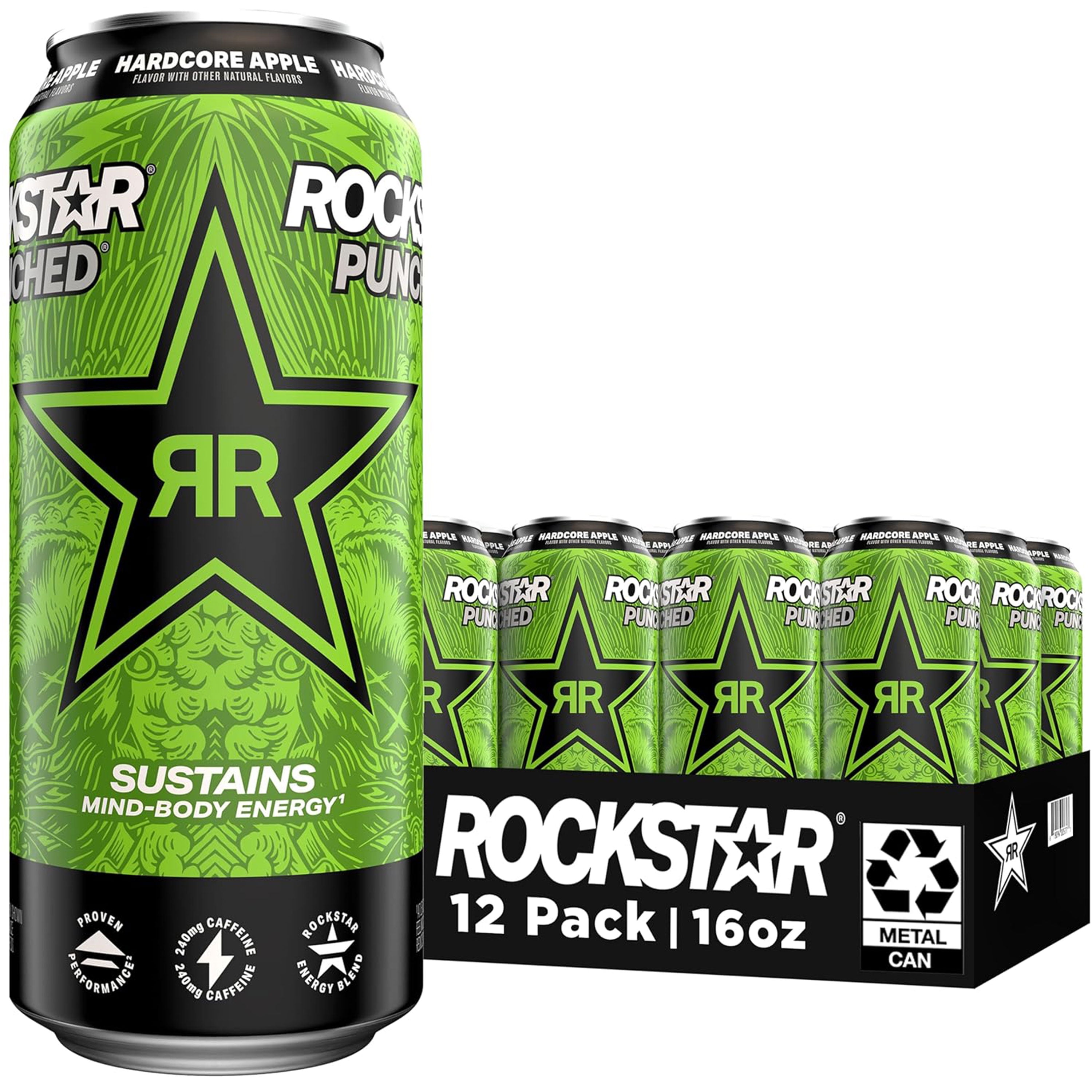 Rockstar Punched Hardcore Apple Energy Drink, 16 fl oz, 12