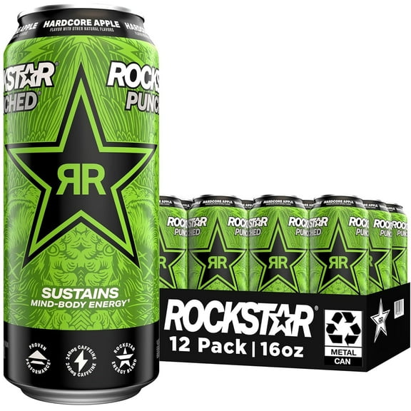 Rockstar Punched Hardcore Apple Energy Drink, 16 fl oz, 12 Pack Cans