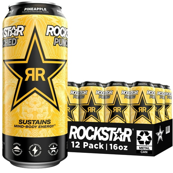 Rockstar Punched Pineapple Energy Drink 16 fl oz, 12 Pack Cans