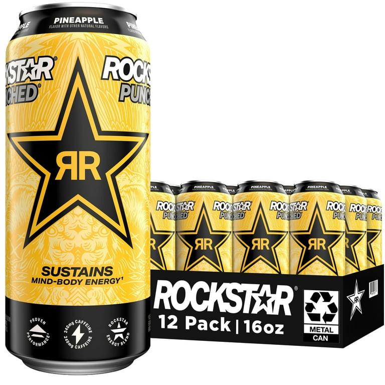 Rockstar Punched Pineapple Energy Drink 16 fl oz, 12 Pack Cans
