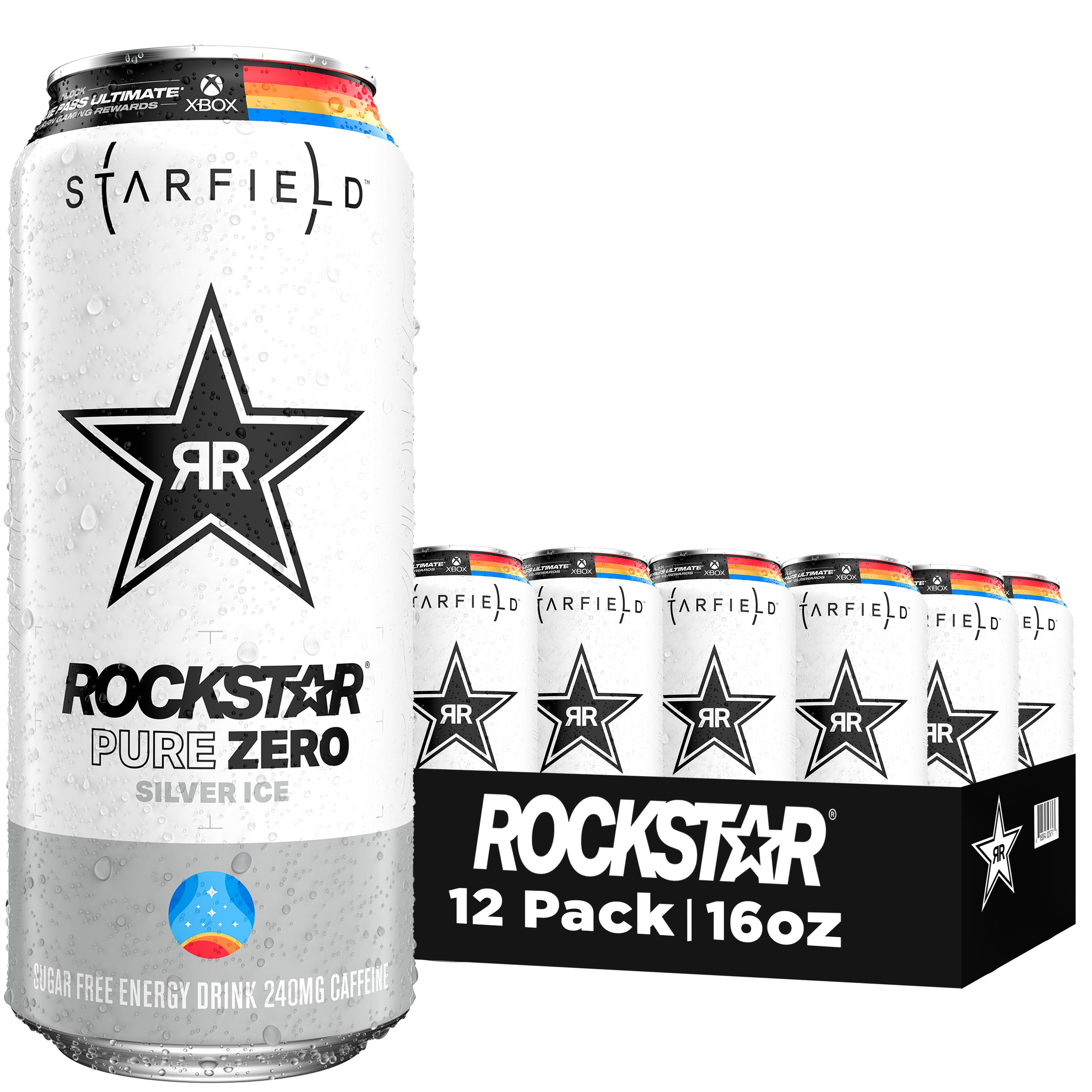 Rockstar Pure Zero Energy Drink, Silver Ice, 16 Fl Oz, 12 cans