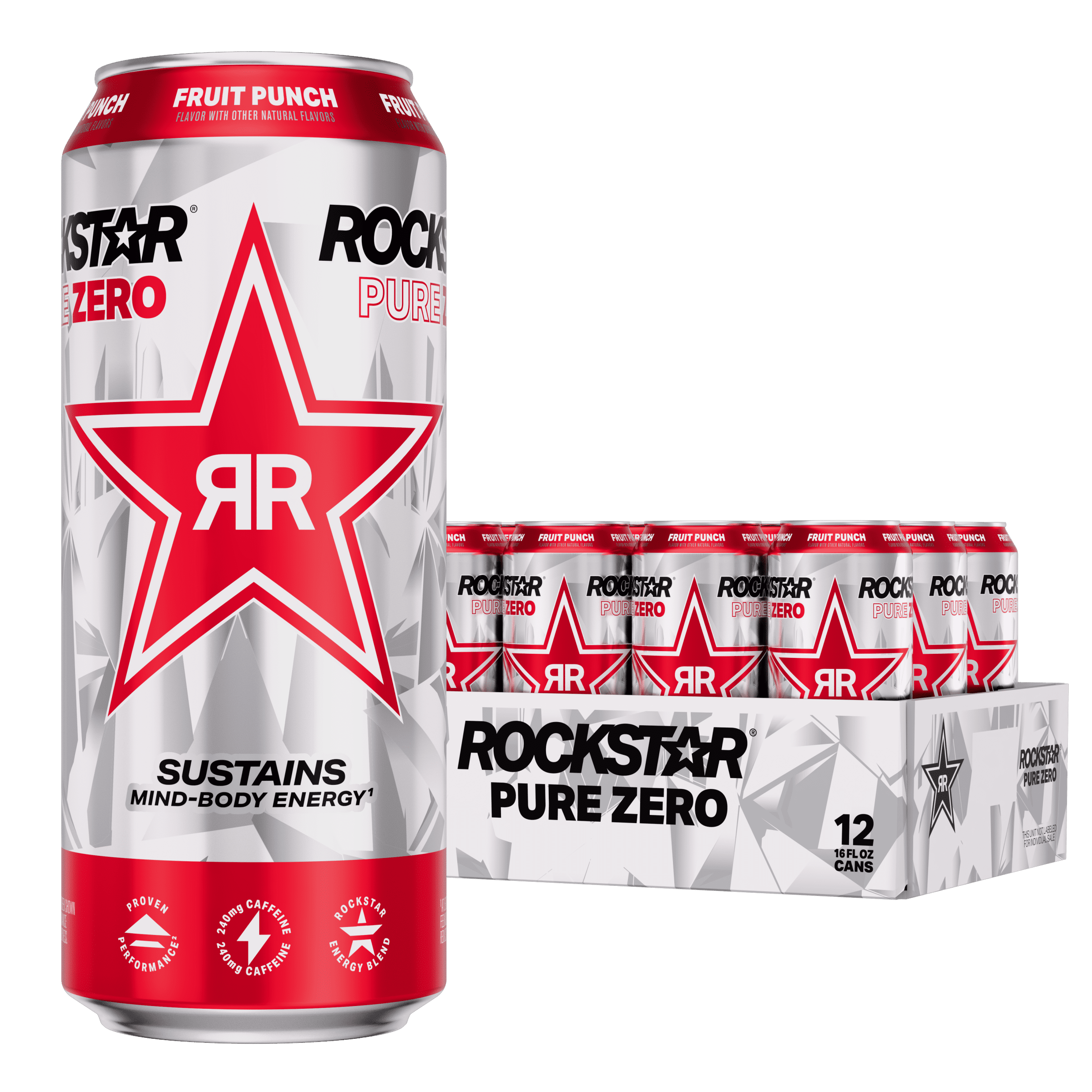 Rockstar Pure Zero Fruit Punch Energy Drink, 16 fl oz, 12 Pack