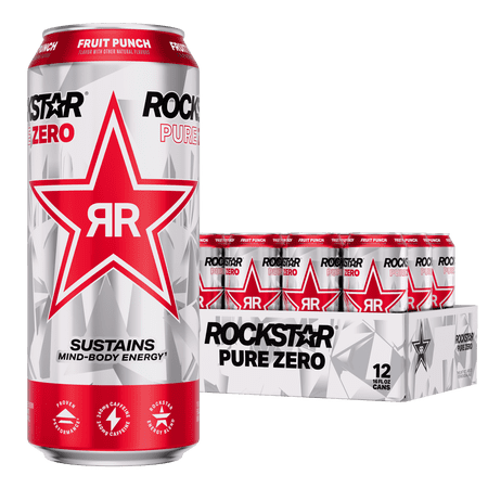 Rockstar Pure Zero Fruit Punch Energy Drink, 16 fl oz, 12 Pack Cans