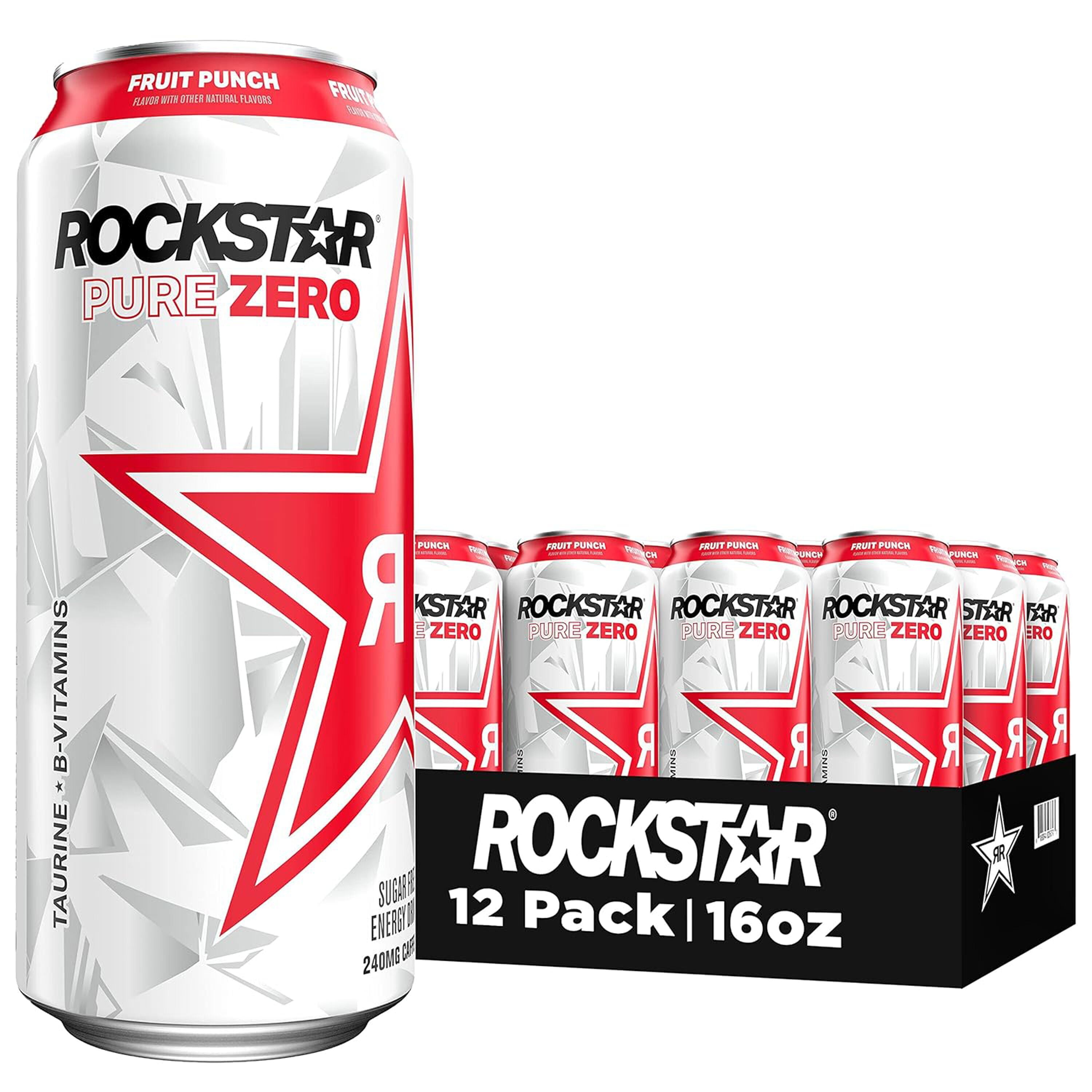 Rockstar Pure Zero Fruit Punch Energy Drink, 16 fl oz, 12 Pack Cans