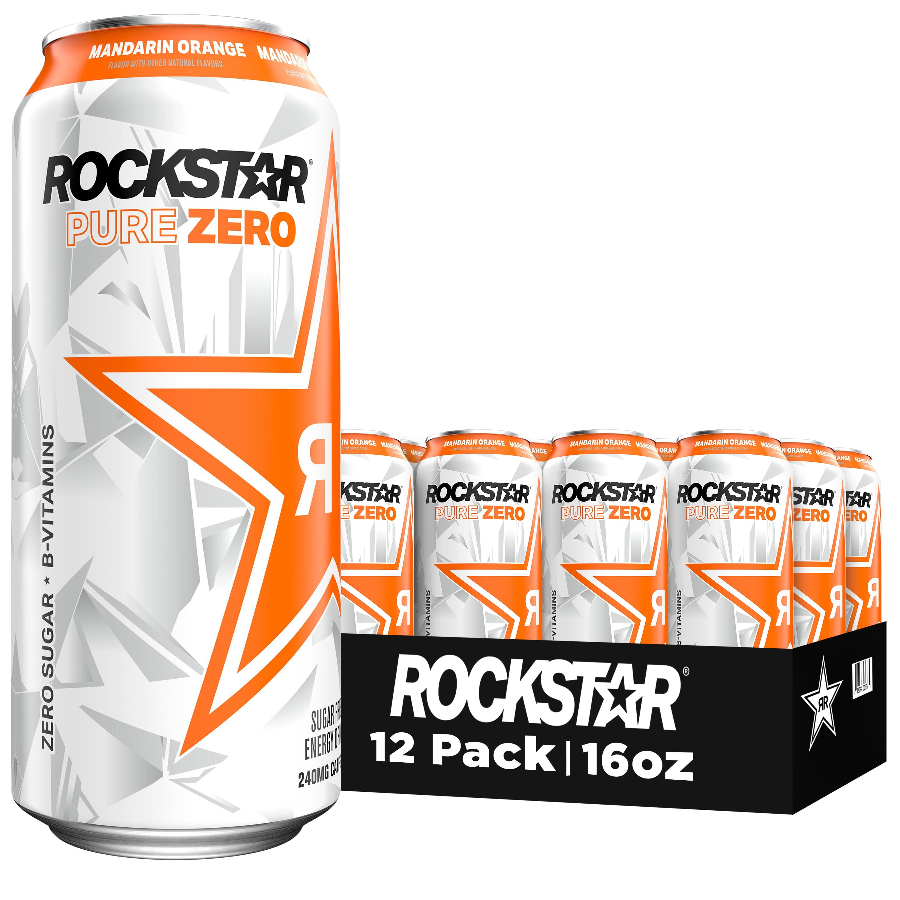 Rockstar Pure Zero Orange Energy Drink, 16 fl oz, 12 Pack Cans