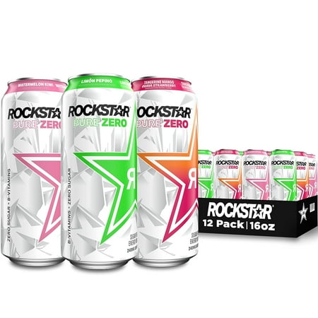 Rockstar Pure Zero Sugar 3 Flavor Variety Pack Energy Drink, 16 oz, 12 Pack Cans