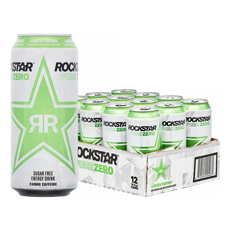 Rockstar Energy Drink Pure Zero, Limon Pepino, 16 Ounce - Pack of