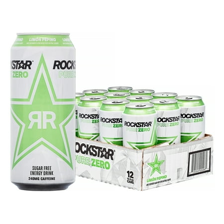 Rockstar Pure Zero Sugar Limon Pepino - Lime Cucumber Energy Drink, 16 oz, 12 Count Cans
