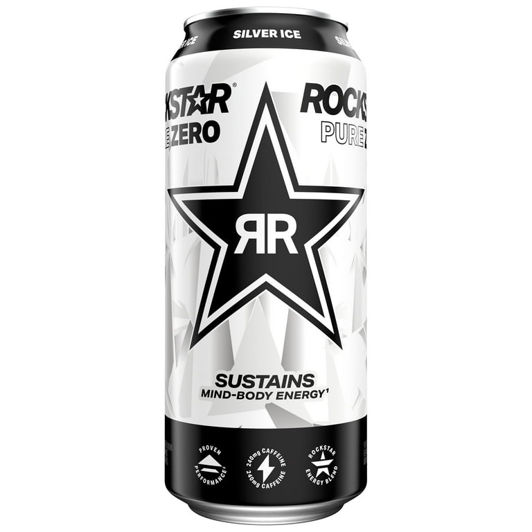 Rockstar Energy Drink Silver Ice 16 oz Lightly Carbonated Caffeine