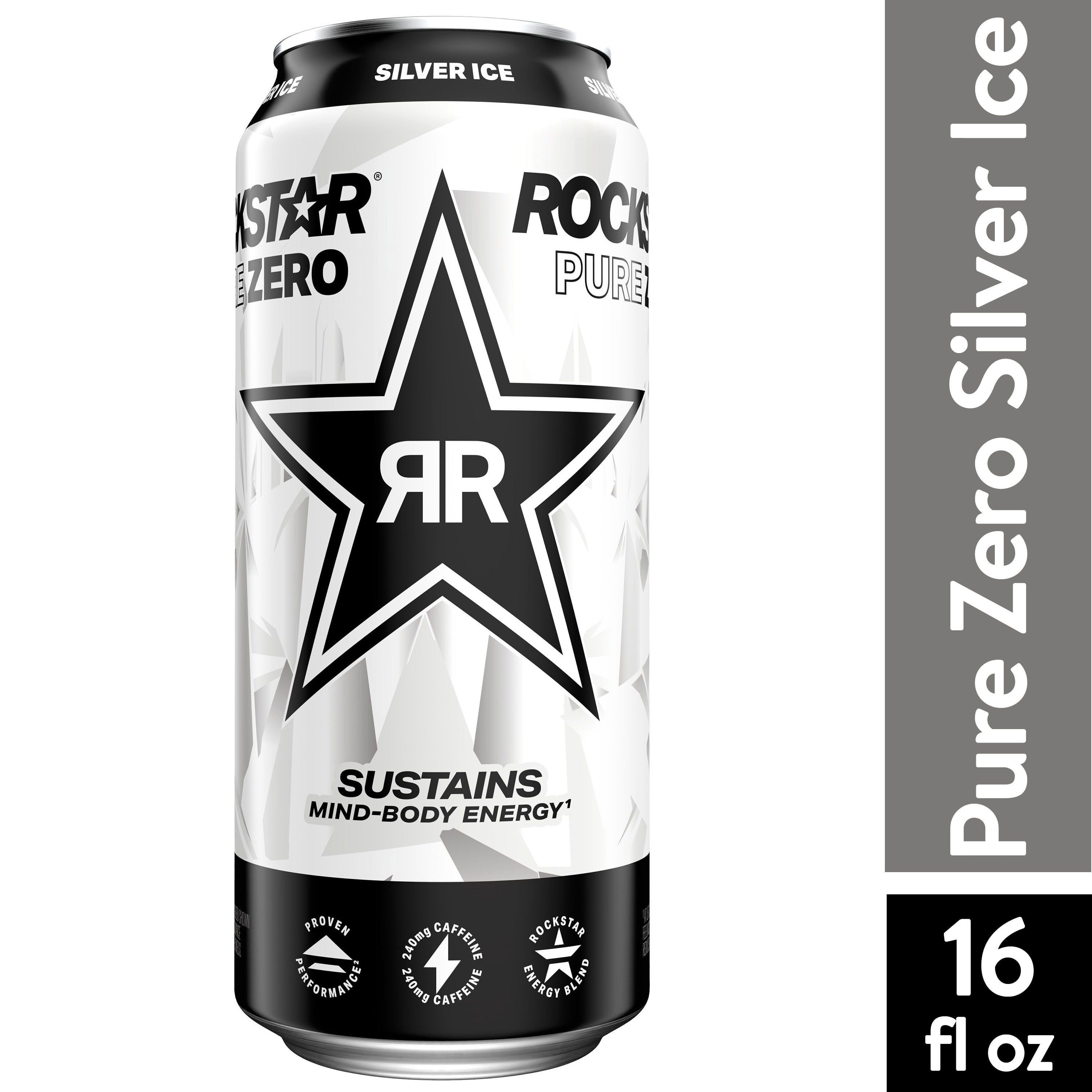 Rockstar Pure Zero Sugar Silver Ice Energy Drink, 16 oz, 1 Count Can