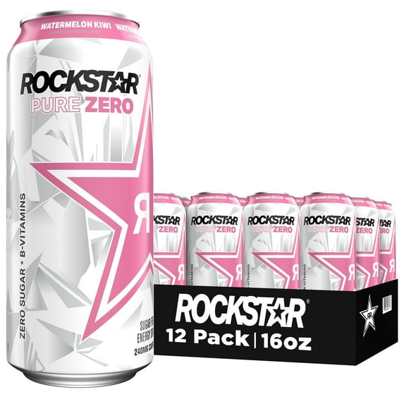 Rockstar Pure Zero Sugar Watermelon Kiwi Energy Drink, 16 oz, 12 Pack Cans