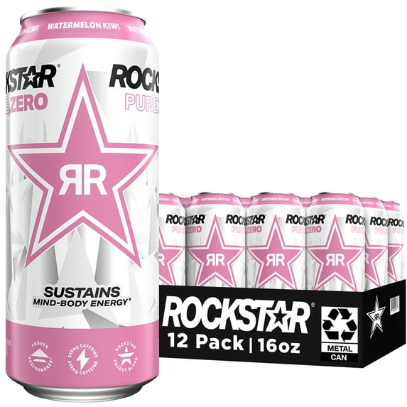 Rockstar Pure Zero Watermelon Kiwi Energy Drink, 16 fl oz, 12 Pack Cans