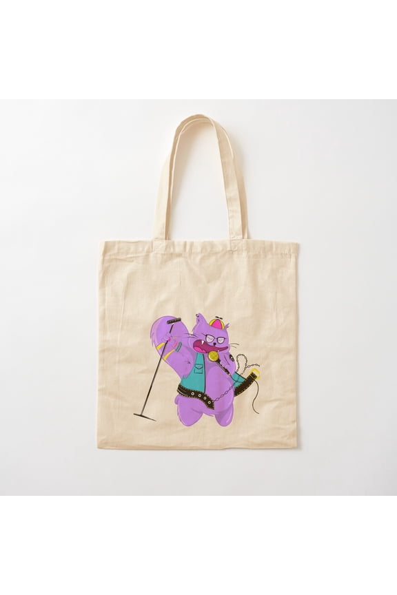 Rockstar Purple Cat With Microphone Canvas Tote Bags, Reusable Shopping Bag