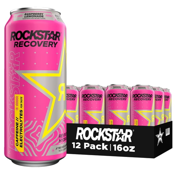 Rockstar Recovery Raspberry Lemonade Energy Drink, 16 fl oz, 12 Pack Cans