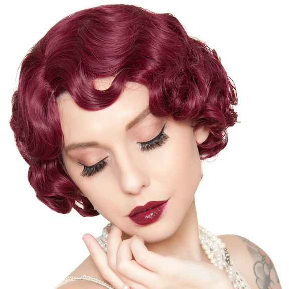 Rockstar Wigs Burgundy Finger Wave Flapper Wig, Halloween Costumes Accessory, For Adults, One Size