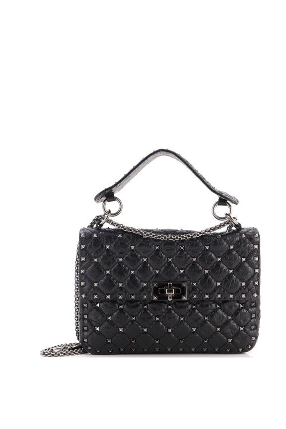 Pre-Owned Rockstud Spike Flap Bag Crystal Embellished Quilted Leather Medium By Rebag