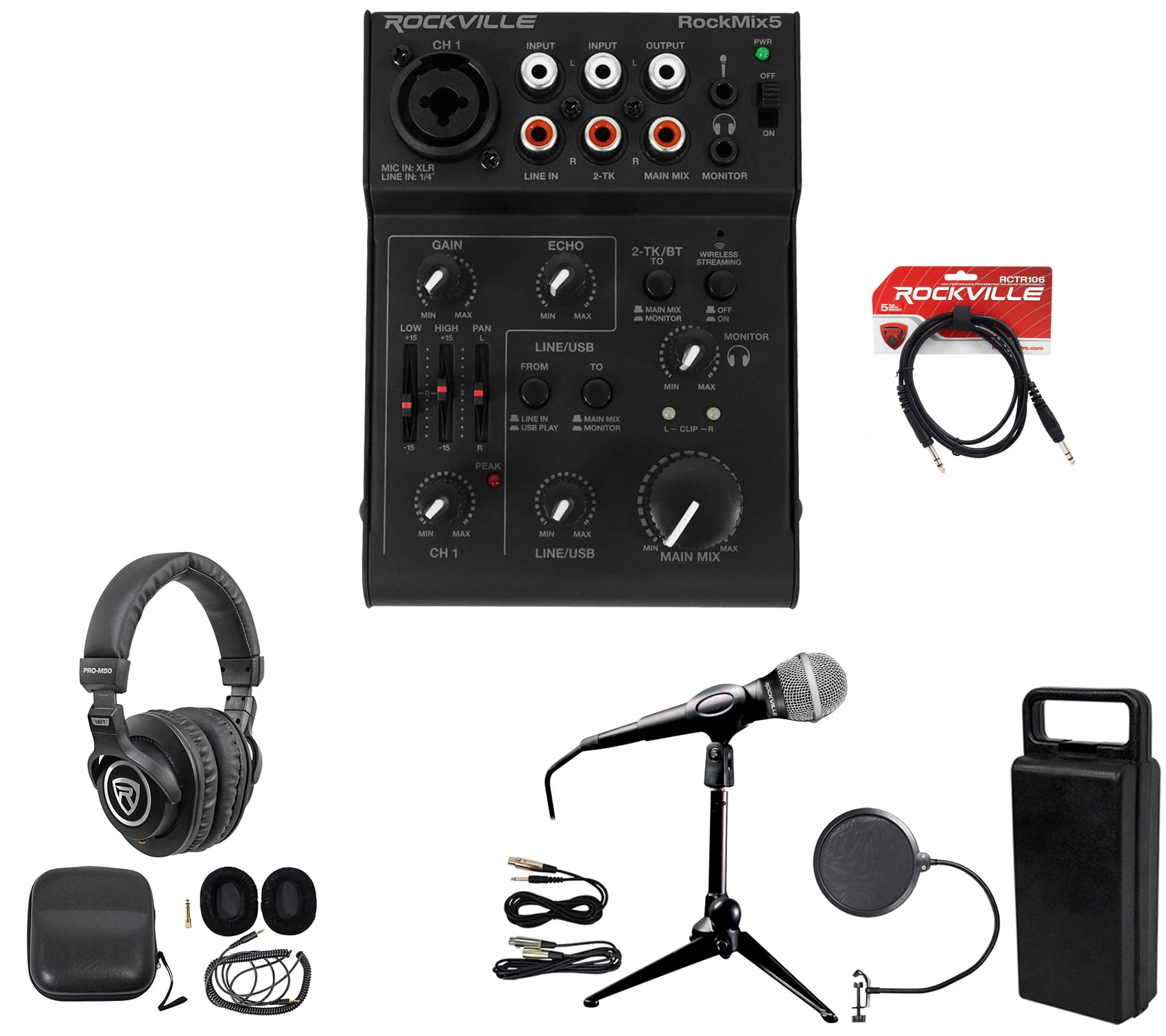 Rockville 1-Person Gaming Twitch Live Stream Recording Kit Mic+tripod+Headphones