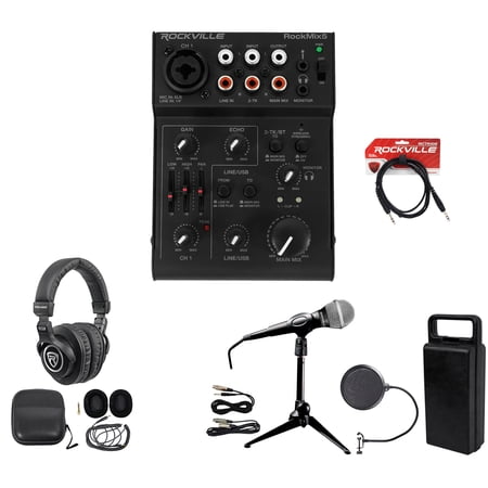 Rockville 1-Person Gaming Twitch Live Stream Recording Kit Mic+tripod+Headphones
