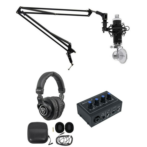 Rockville 1-Person Podcast Podcasting Kit w/ 2x2 Interface+Mic+Headphones+Boom