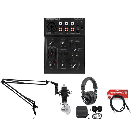 Rockville 1-Person Podcast Podcasting Recording Kit w/RCM Mic+Boom+Headphones