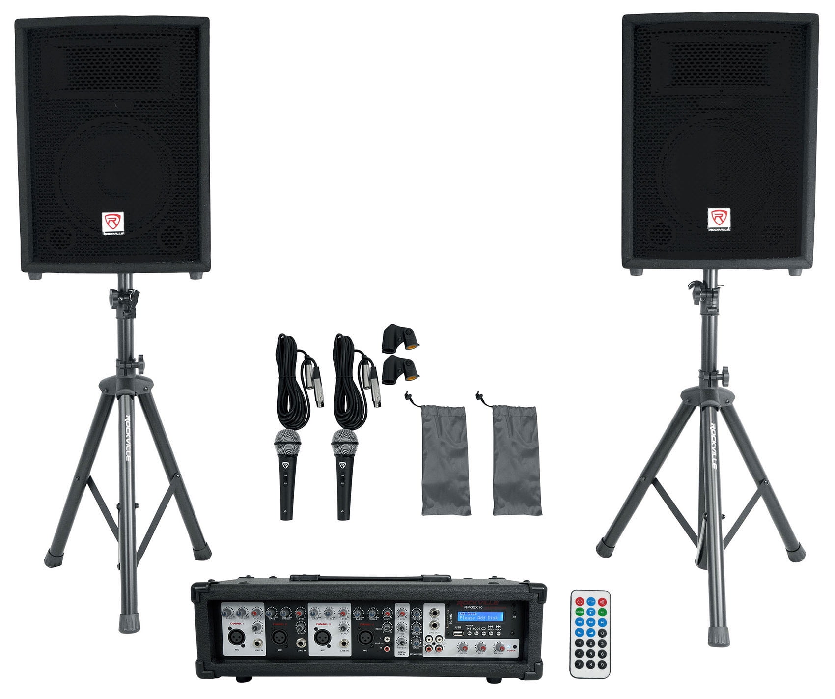 Rockville 10" Church Speakers+Mixer+Stands+Mics and Bluetooth for Church Sound Systems