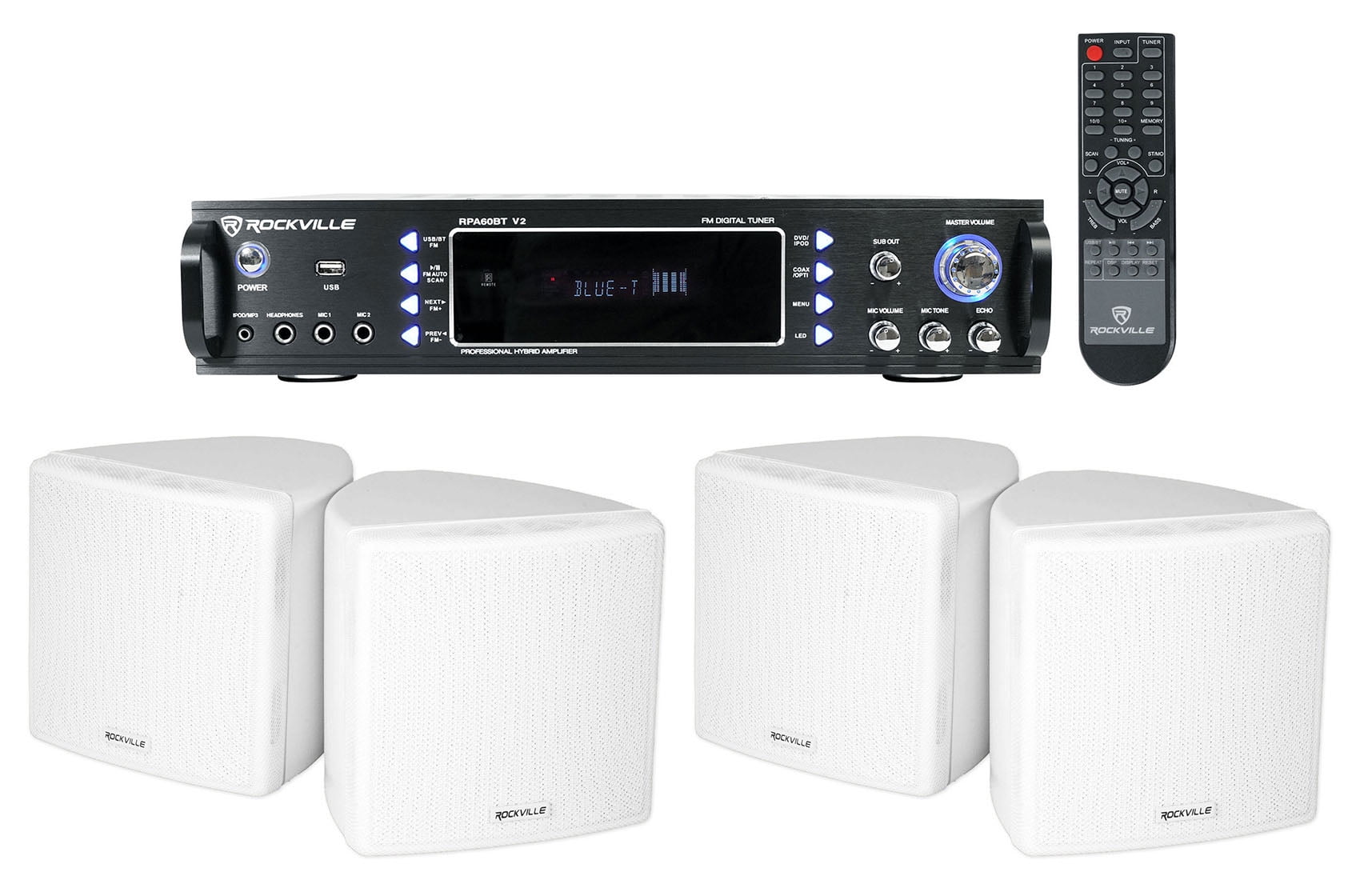 Rockville 1000 Watt Home Theater Bluetooth Receiver+(4) 3.5" White Cube Speakers