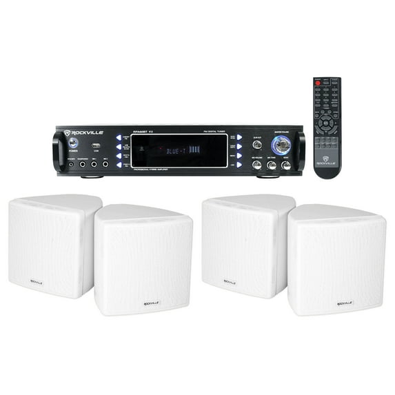 Rockville 1000 Watt Home Theater Bluetooth Receiver+(4) 3.5" White Cube Speakers