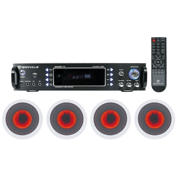 Rockville 1000w Home Theater Bluetooth Receiver+(4) In-Ceiling 6.5" LED Speakers