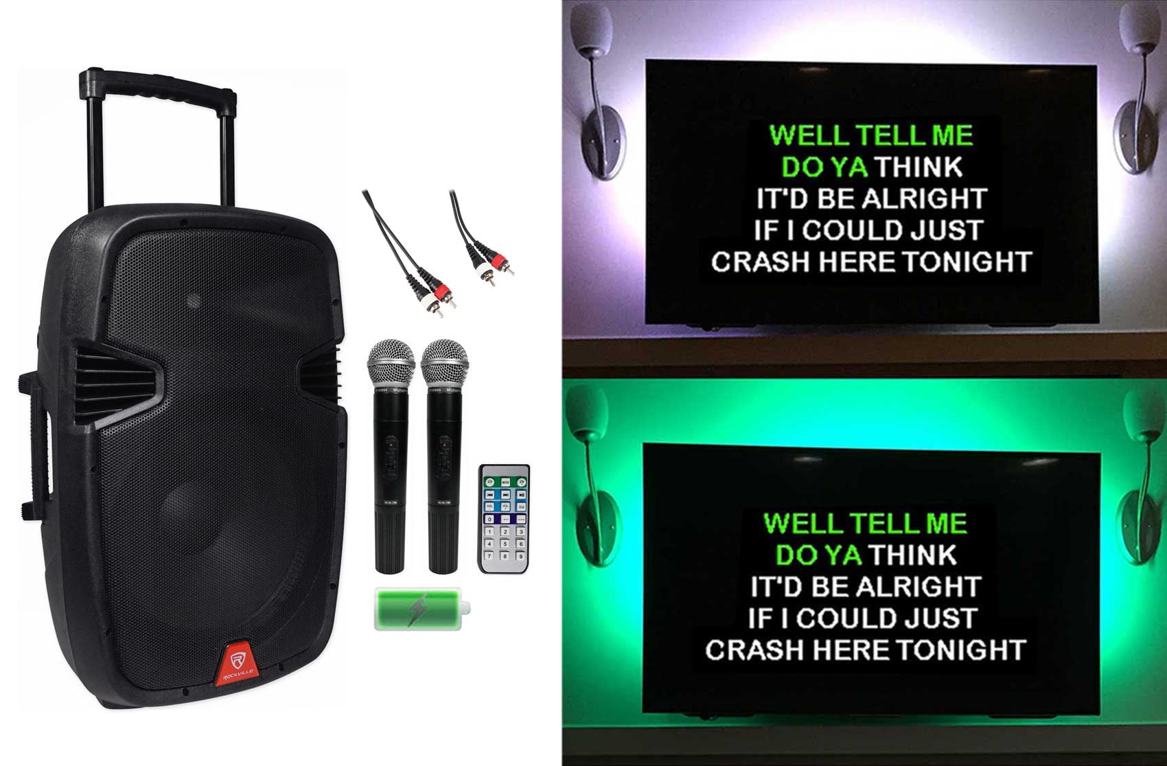 Rockville 15" Portable Karaoke Machine/System w/ (2) Wireless Microphones+LED's