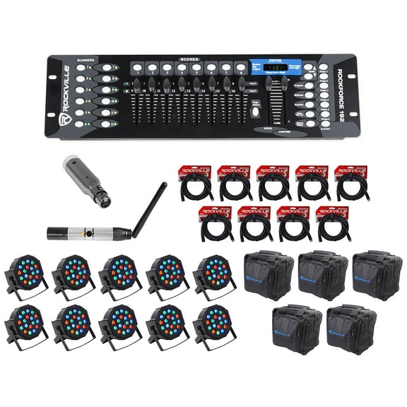 Rockville 192-Channel DMX Controller+Lighting Transmitter+Receiver+10 Par Lights