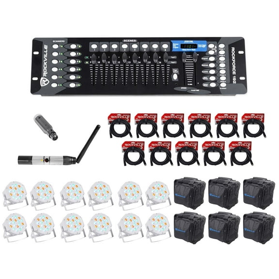 Rockville 192-Channel DMX Controller+Lighting Transmitter+Receiver+12 Par Lights