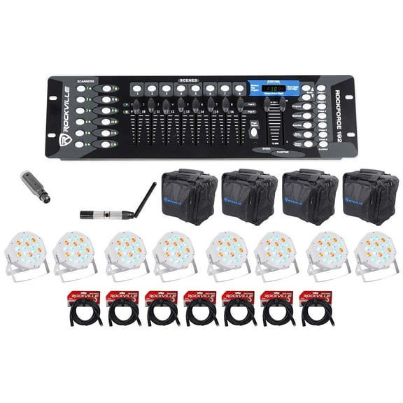 Rockville 192-Channel DMX Controller+Lighting Transmitter+Receiver+8) Par Lights