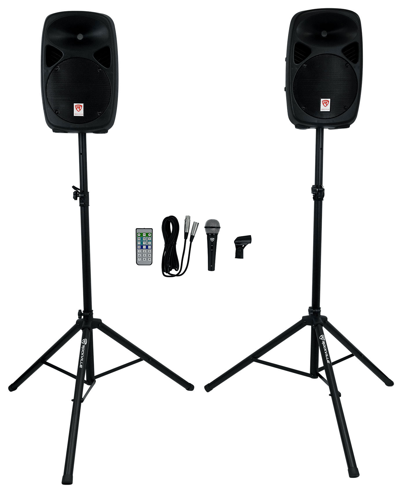 Rockville (2) 10" Powered Speakers+Stands w/Bluetooth For Backyard Movie Theater - image 1 of 10