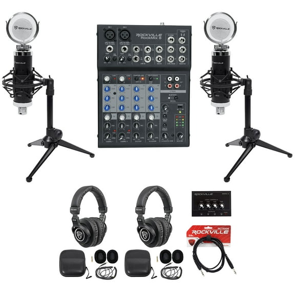 Rockville 2-Person Podcast Podcasting Recording Bundle w/Mics/Mixer/Headphones