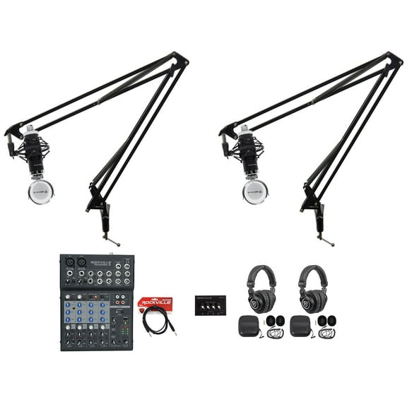 Rockville 2-Person Podcast Podcasting Recording Kit w/ Mics/Mixer/Headphones
